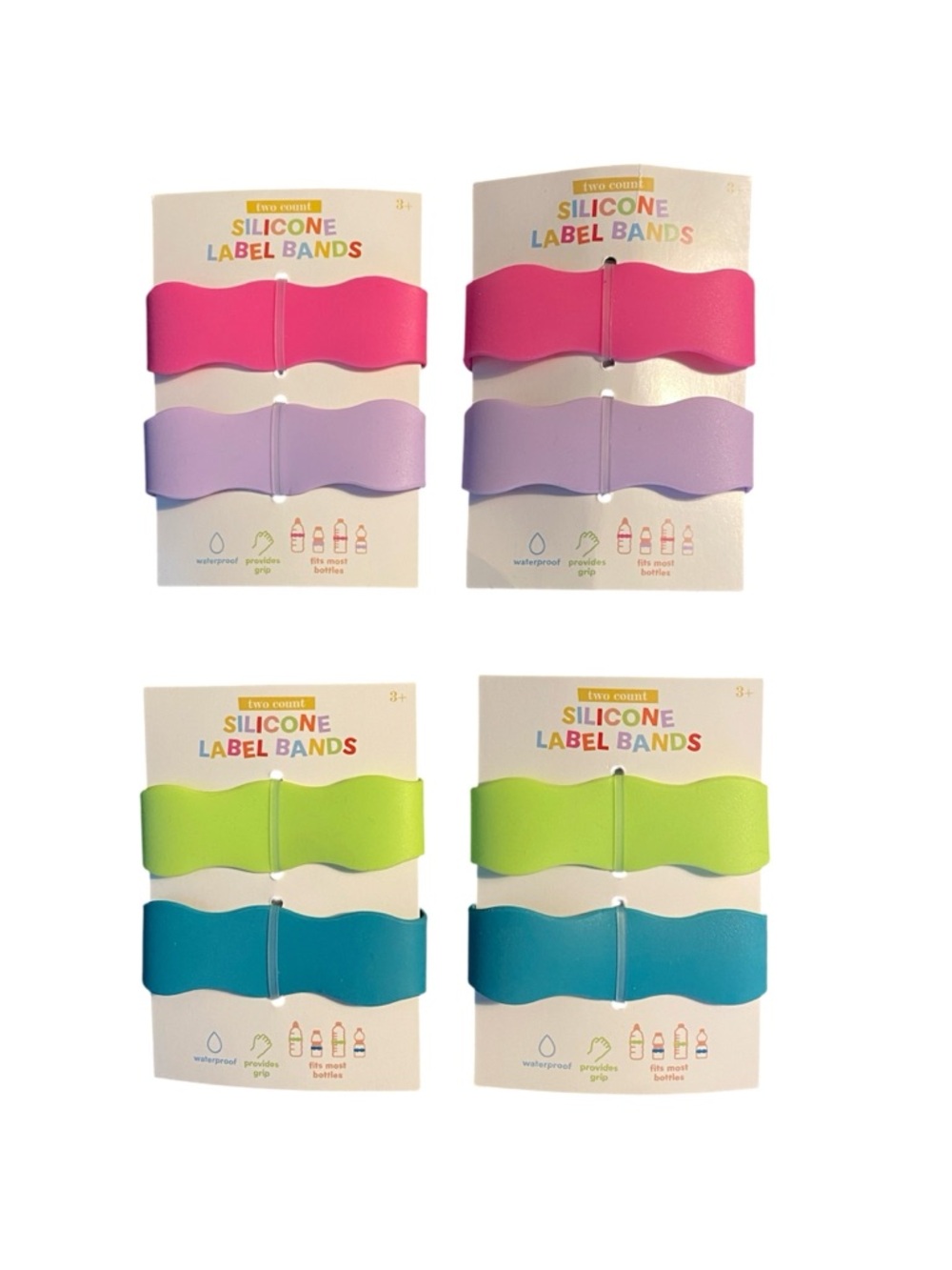 Silicone Label Bands – Set of 4 – Pink, Lavender, Lime & Teal – NWT